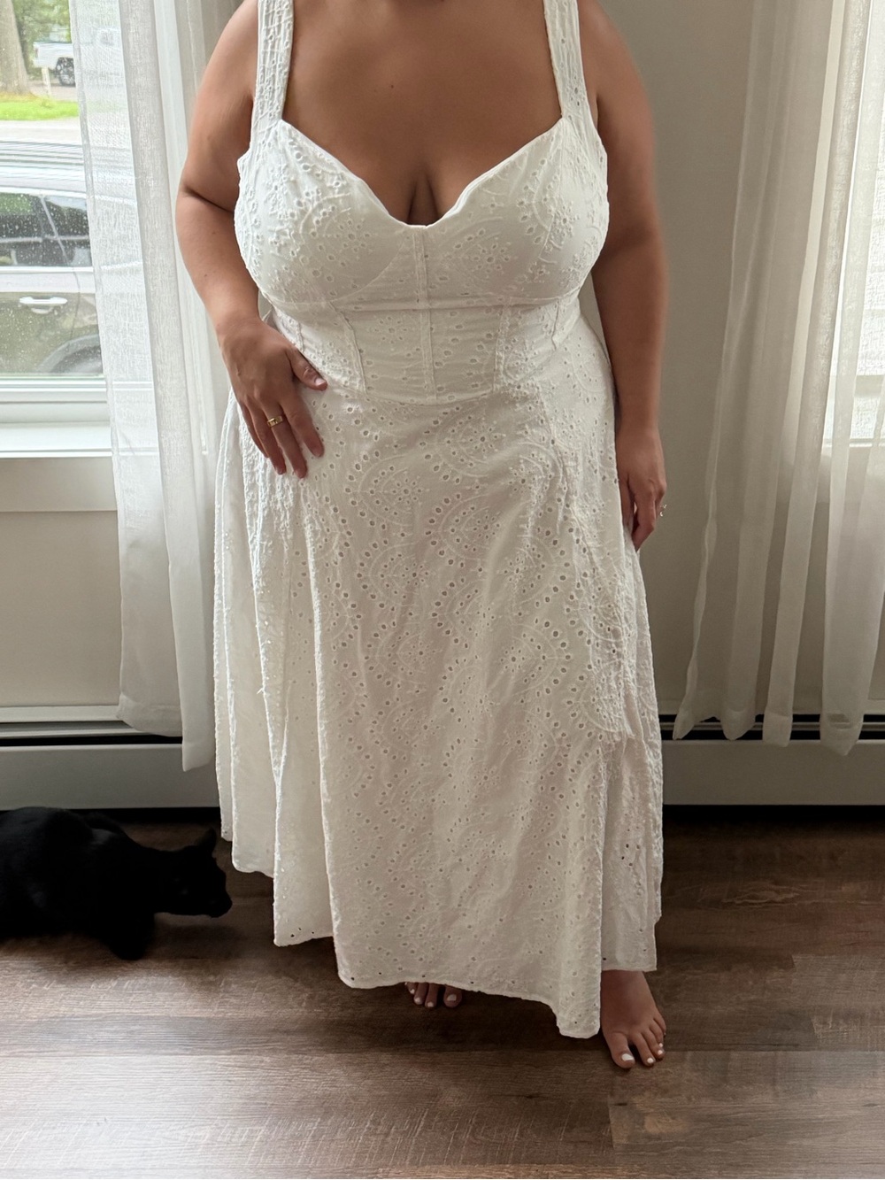 Fashion Nova White Eyelet Maxi Dress with Supportive Bodice